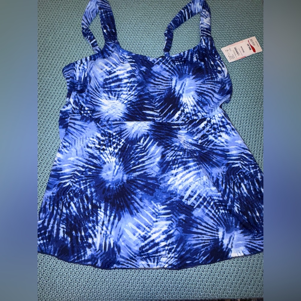 Lands' End Blue Tie-Dye Flutter Tankini